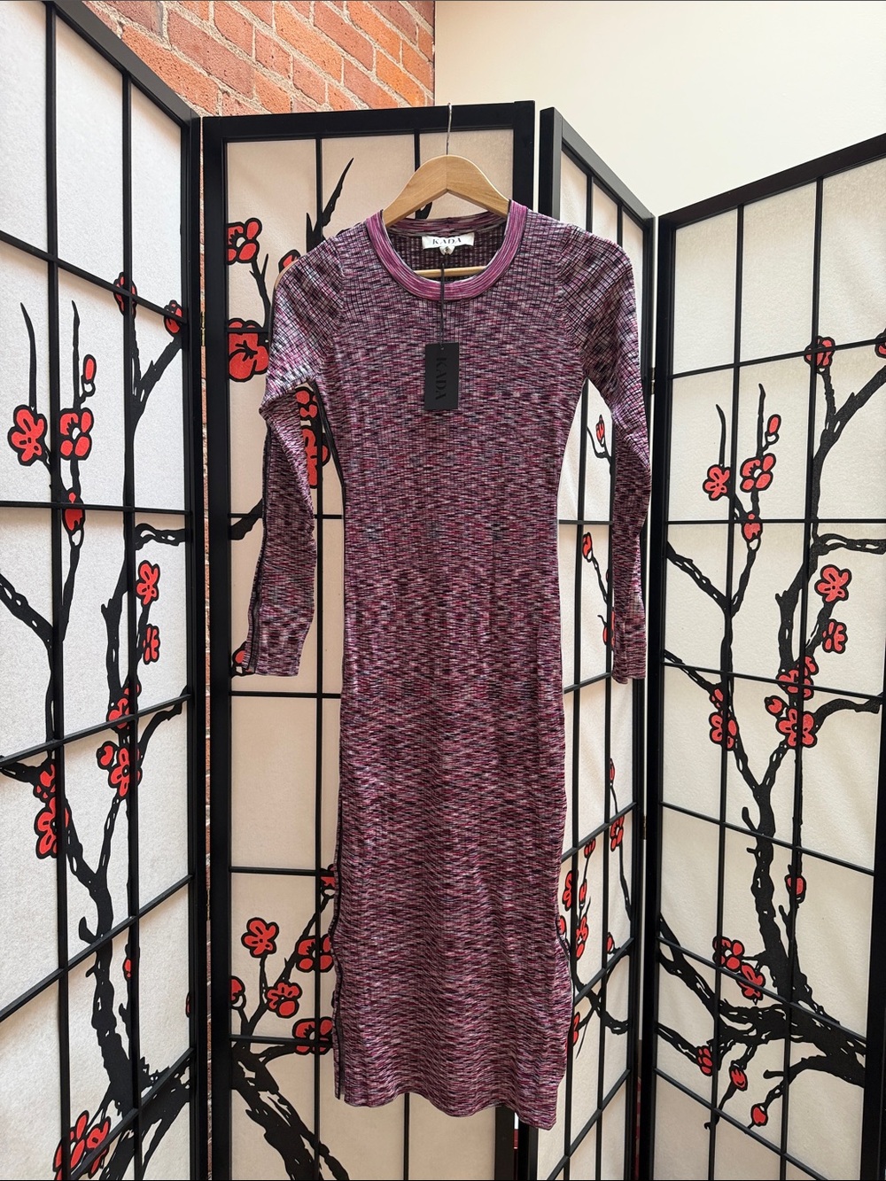 Kada Pink Knit Long-Sleeve Midi Dress